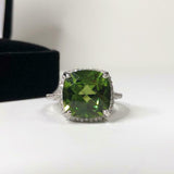 2.3ct Engagement Ring Cushion Cut Green Peridot Diamond Halo 14k White Gold Over