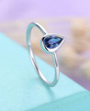 0.5ct Pear Cut Blue Sapphire Bezel Bridal Set Engagement Ring 14k WhiteGold Over
