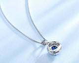 1ct Blue Sapphire Pendant Round Cut Diamond Halo 14k White Gold Finish NO CHAIN