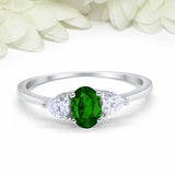 1ct Oval Cut Green Peridot Engagement Ring Diamond Trilogy 14k White Gold Finish