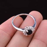 0.5ct Engagement Ring Round Blue Sapphire Halo Minimalist 14k White Gold Finish