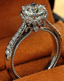2.5ct Round Cut Diamond Milgrain Vintage Engagement Ring 14k White Gold Finish