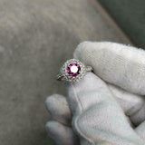 1.7ct Engagement Ring Round Cut Pink Ruby Dual Halo 14k White Gold Finish
