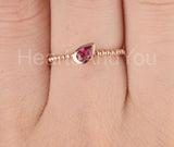 0.5ct Pear Cut Simulated Ruby Beaded Ball Solitaire Ring 14k Rose Gold Plated