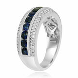 3.6ct Round Cut Blue Sapphire Half Eternity Milgrain Band 14k White Gold Finish