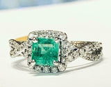 3.5ct Engagement Ring Green Cushion Cut Halo Split Shank 14k White Gold Finish