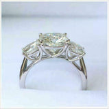 3ct Cushion Cut VVS1 Diamond Three Stone Engagement Ring 14K White Gold Finish