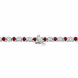 25Ct Round Bezel Set Pink Ruby Diamond Tennis Necklace 14K White Gold Finish