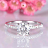 1.6ct Round Cut Diamond 4 Prong Solitaire with Accents Ring 18k White Gold Over