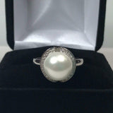 2.1ct Round Cut Diamond Halo Solitaire Pearl Engagement Ring 14k White Gold Over