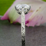 1ct Round Diamond Vintage Lily Solitaire Engagement Ring 14k White Gold Finish