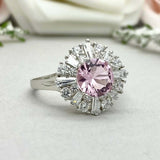 2.2ct Engagement Ring Round Pink Sapphire Ballerina Sunburst 14k White Gold Over