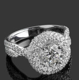3ct Round Cut Diamond Engagement Ring Twist Shank Dual Halo 14k WhiteGold Finish