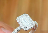 Halo Solitaire Engagement Ring 1.9ct Emerald Cut Diamond 14k White Gold Finish