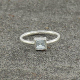 0.5ct Princess Cut Blue Aquamarine Bezel Set Solitaire Ring 14k WhiteGold Finish