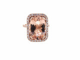 7ct Oval Peach Morganite Halo Diamond Accent Engagement Ring 14K Rose Gold Over