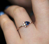 1.3ct Trillion Cut Blue Sapphire Petite Engagement Ring 14k Rose Gold Finish