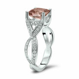 3.5ct Cushion Cut Peach Morganite Split Shank Solitaire Ring 14K White Gold Over