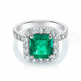 1.9ct Green Emerald Cut Engagement Ring Halo Solitaire 14k White Gold Finish