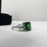 2.5ct Green Emerald Diamond Trilogy Propose Engagement Ring 14k White Gold Over