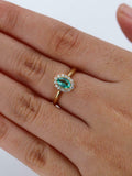 1.7ct Oval Cut Green Emerald Diamond Halo Solitaire Ring 14k Yellow Gold Finish