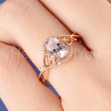 2ct Oval Cut Simulated Morganite Stylish Halo Filigree Ring 14k Rose Gold Plated