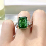 2.25ct Green Emerald Cut Simulated Trilogy Engagement Ring 14k White Gold Plated