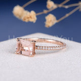 1ct Emerald Cut Simulated Morganite Solitaire Accents Ring 14k Rose Gold Plated