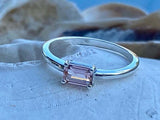 1.2ct Engagement Ring Emerald Cut Peach Morganite Solitaire 14k WhiteGold Finish