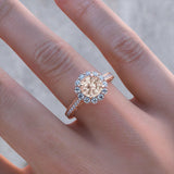 4Ct Round Cut Peach Morganite Floral Halo Engagement Ring 14K Rose Gold Finish