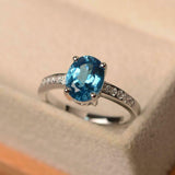 2.2ct Oval Cut London Blue Topaz Accents Solitaire Ring 14k White Gold Finish