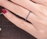 0.3ct Round Cut Simulated Sapphire Minimalist Wedding Band 14k White Gold Plated