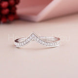 0.3ct Round Cut Moissanite Chevron Curved Wedding Band 14k White Gold Plated