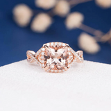 2ct Engagement Ring Cushion Cut Peach Morganite Halo Infinity 14k Rose Gold Over