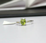 1ct Engagement Ring Oval Cut Green Peridot Three Stone 14k White Gold Finish