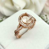 2ct Engagement Ring Oval Cut Peach Morganite Infinity Halo 14k Rose Gold Finish