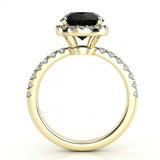 2ct Round Cut Black Diamond Halo Solitaire Engagement Ring 14k YellowGold Finish