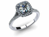 1.6ct Cushion Cut Diamond Halo Split Shank Engagement Ring 14k White Gold Finish