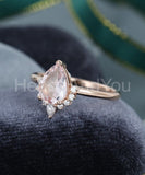 1ct Pear Cut Simulated Peach Morganite Crown Engagement Ring 14k RoseGold Plated
