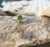 1.2ct Engagement Ring Oval Cut Green Peridot Solitaire 14k White Gold Finish