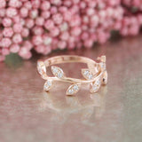 Leaf Design Engagement Ring 1.7ct Round Cut VVS1D Diamond 14k Rose Gold Finish