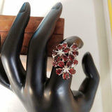 4ct Engagement Ring Pear Cut Red Garnet Floral Cocktail 14k White Gold Finish