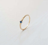 0.2ct Engagement Ring Princess Cut Blue Sapphire Minimalist 14k Yellow Gold Over