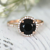 3Ct Round Cut Black Diamond Halo Solitaire Engagement Ring 18K Rose Gold Finish