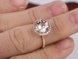2ct Round Cut Peach Morganite Engagement Ring Halo 14k RoseGold Over with Accent