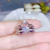 Bridal Set Crown Engagement Ring Guard 2ct Round Cut Diamond 14k White Gold Over