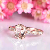 1.3ct Oval Cut Morganite Engagement Ring Art Deco Milgrain 14k Rose Gold Finish