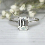 3Ct Emerald Cut Diamond Dual Claw Solitaire Engagement Ring 14K White Gold Over
