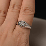 Floral Solitaire Engagement Ring 1ct Round Cut Diamond 14k White Gold Finish
