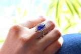 2ct Engagement Ring Marquise Cut Blue Sapphire Diamond Floral 14k WhiteGold Over